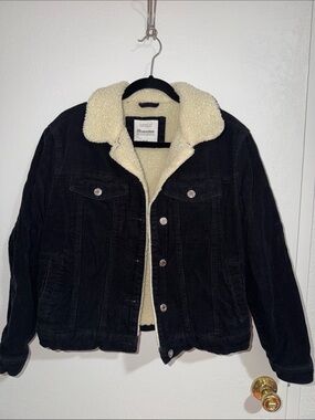 Bluenotes Black Corduroy Jacket with Cream Sherpa Collar